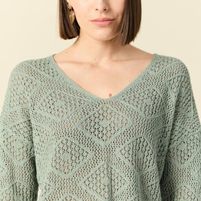 Pull manches longues ajouré vert kaki femme