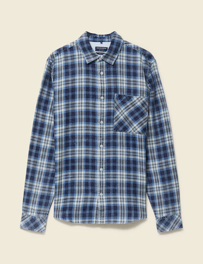 Chemise droite courte en coton bleu fonc&eacute; homme