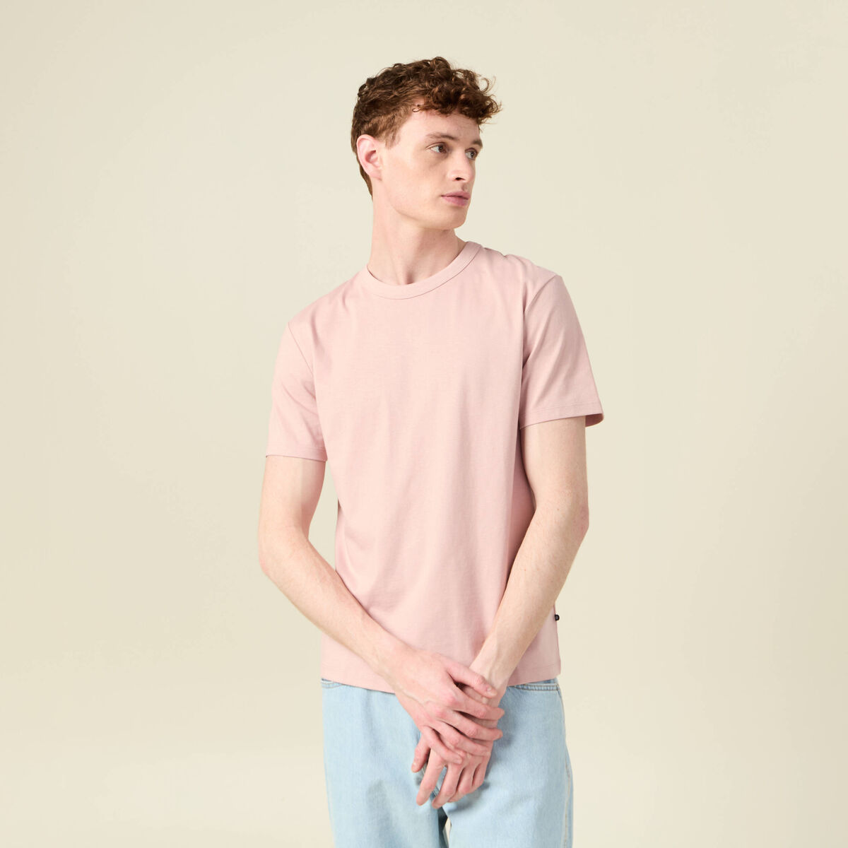 T-shirt en coton manches courtes rose pastel homme