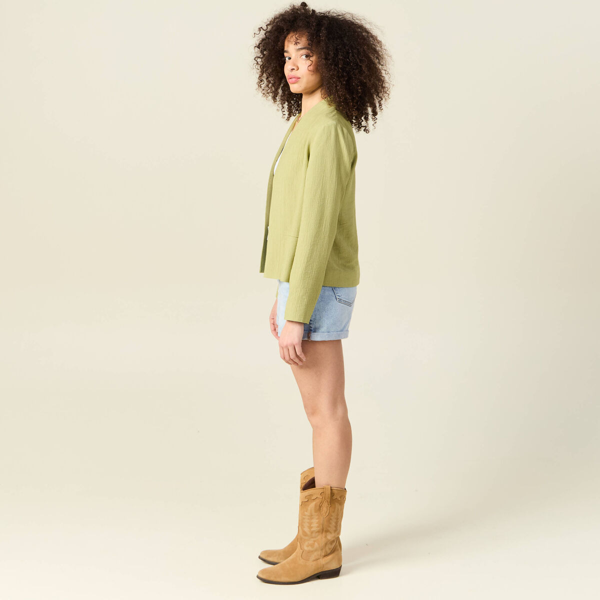 Veste esprit blazer fluide vert olive femme