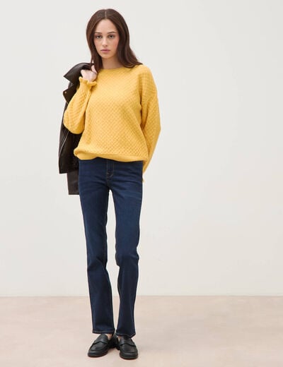 Pull droit col rond manches longues jaune femme