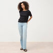 Jeans wide leg taille bascul&eacute;e bleu femme