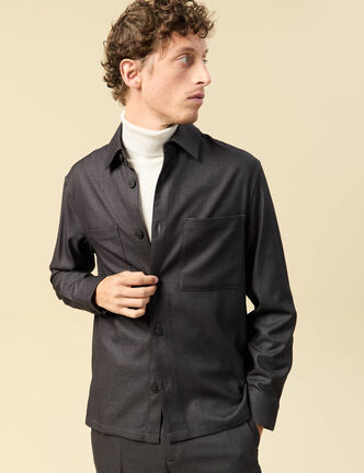 Surchemise col classique manches longues gris fonc&eacute; homme