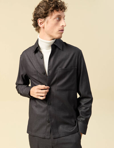 Surchemise col classique manches longues gris fonc&eacute; homme