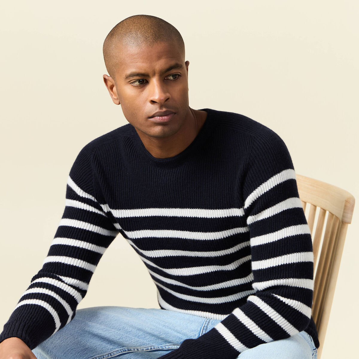 Pull manches longues fabriqu&eacute; en France bleu marine homme