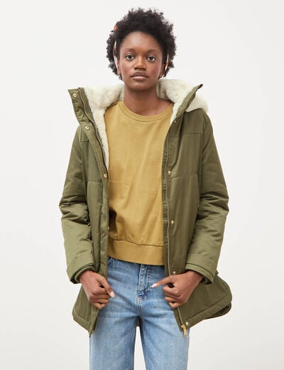 Parka droite &agrave; capuche vert kaki femme