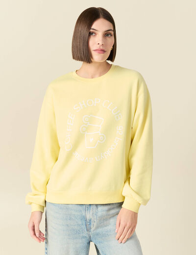 Sweat droit court manches longues jaune pastel femme