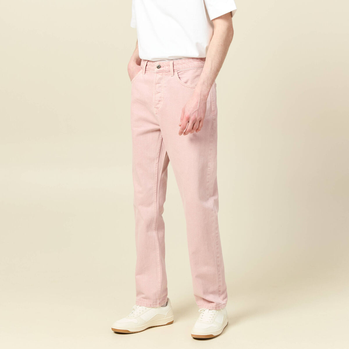 Jeans straight longueur 32 en coton rose homme
