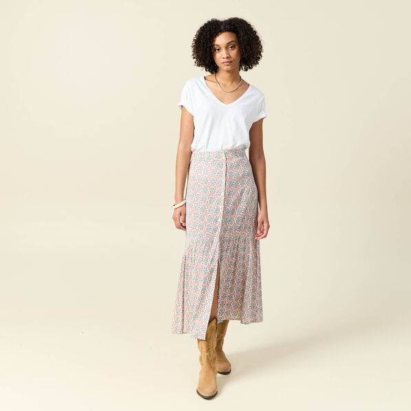 jupe longue evasee blanc femme Jupe longue évasée blanc femme