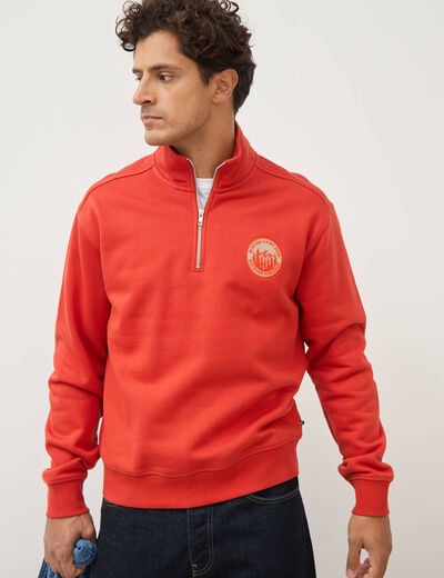 Sweat col camionneur manches longues orange fonc&eacute; homme
