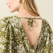 Robe évasée manches courtes vert olive femme