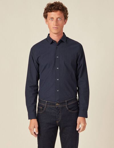 Chemise cintr&eacute;e manches longues bleu fonc&eacute; homme