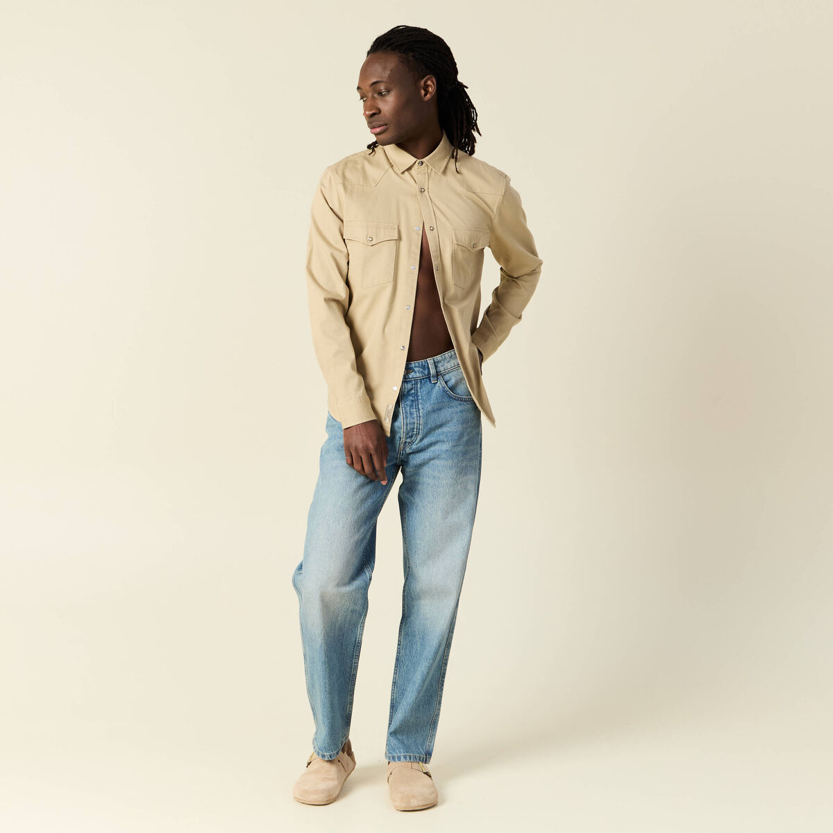 Chemise manches longues beige homme