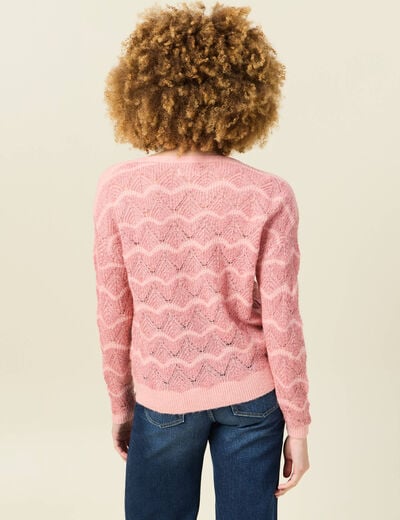 Pull manches longues ajouré rose saumon femme