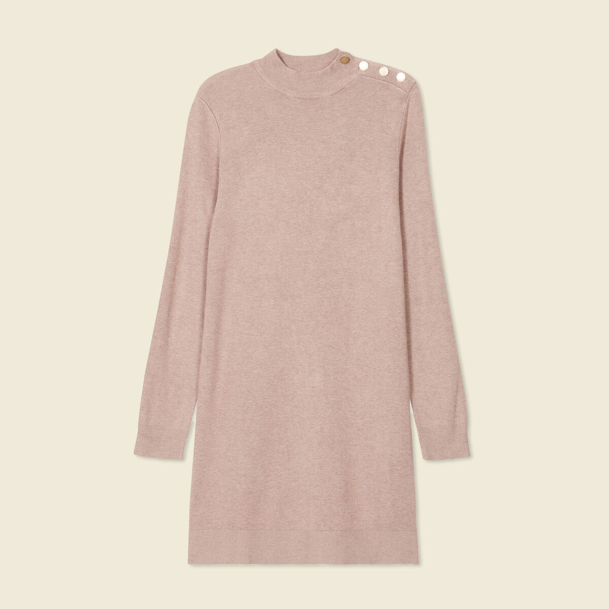 Robe pull droite col montant taupe femme