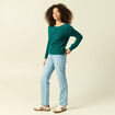 Pull r&eacute;versible manches longues col rond vert femme