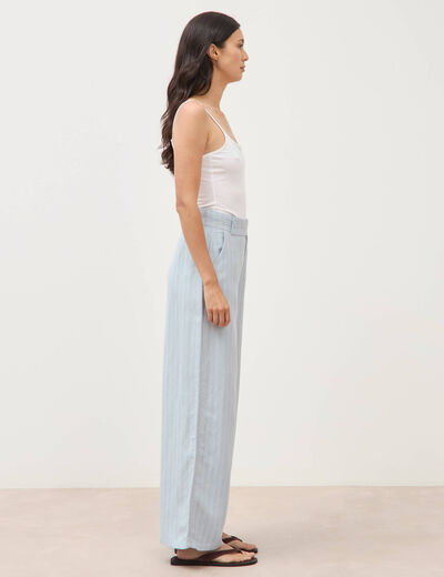 Pantalon large taille haute ceinture bleu ciel femme