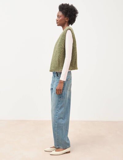 Gilet droit sans manches col rond vert kaki femme