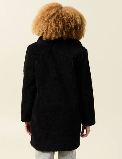 Manteau long laine mouton noir femme