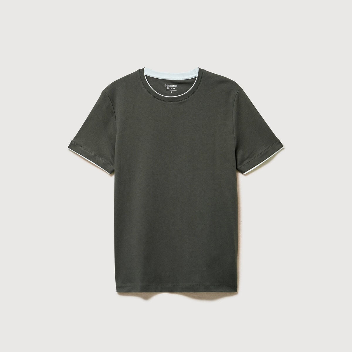 T-shirt droit col rond manches courtes vert fonc&eacute; homme