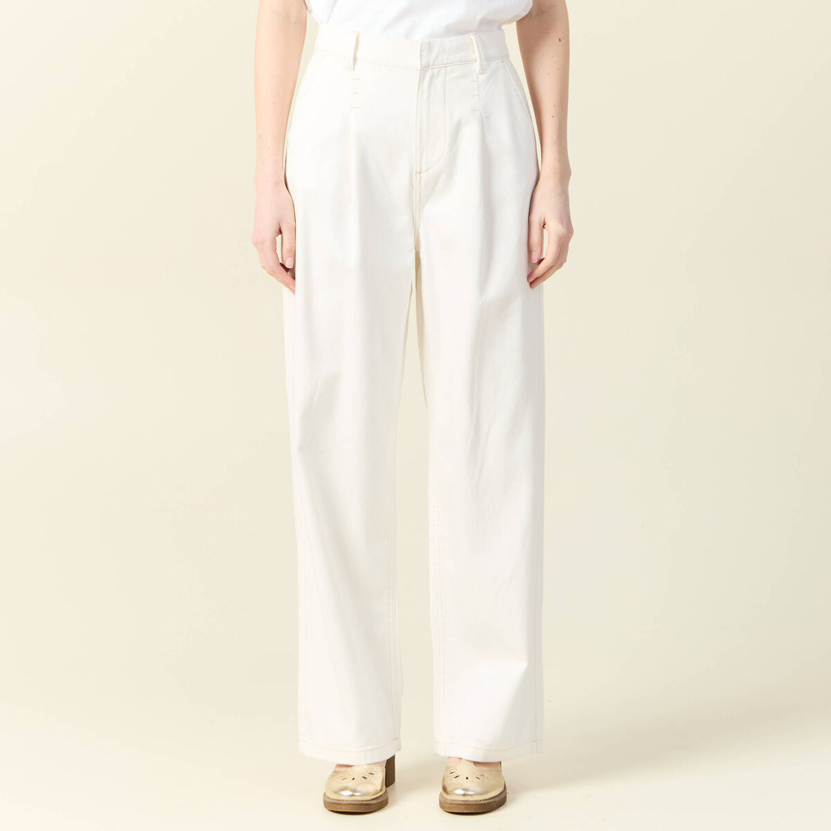 Jeans large à pinces denim blanc femme