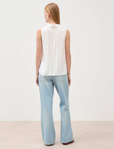 Top sans manches col tailleur ecru femme