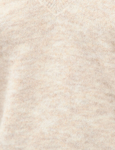 Pull col v manches longues creme femme