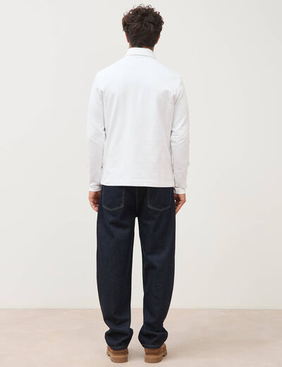 Polo droit manches longues blanc homme