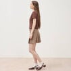 T-shirt cintr&eacute; col rond manches courtes marron fonc&eacute; femme