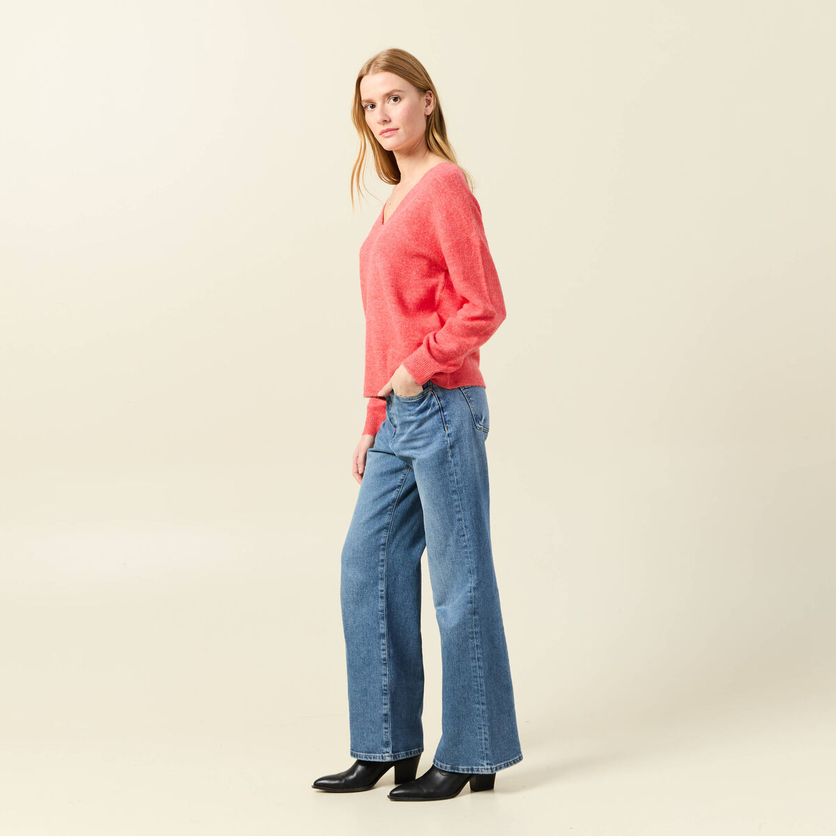 Pull manches longues orange femme