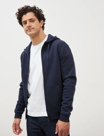Sweat &agrave; capuche manches longues bleu marine homme