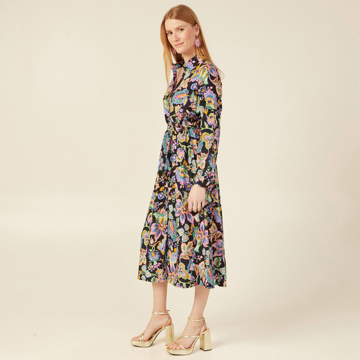 Robe midi droite multicolore femme