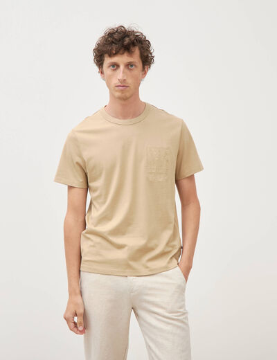 T-shirt col rond manches courtes brod&eacute; blanc homme