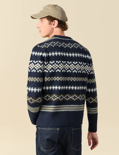 Pull manches longues col rond bleu marine homme