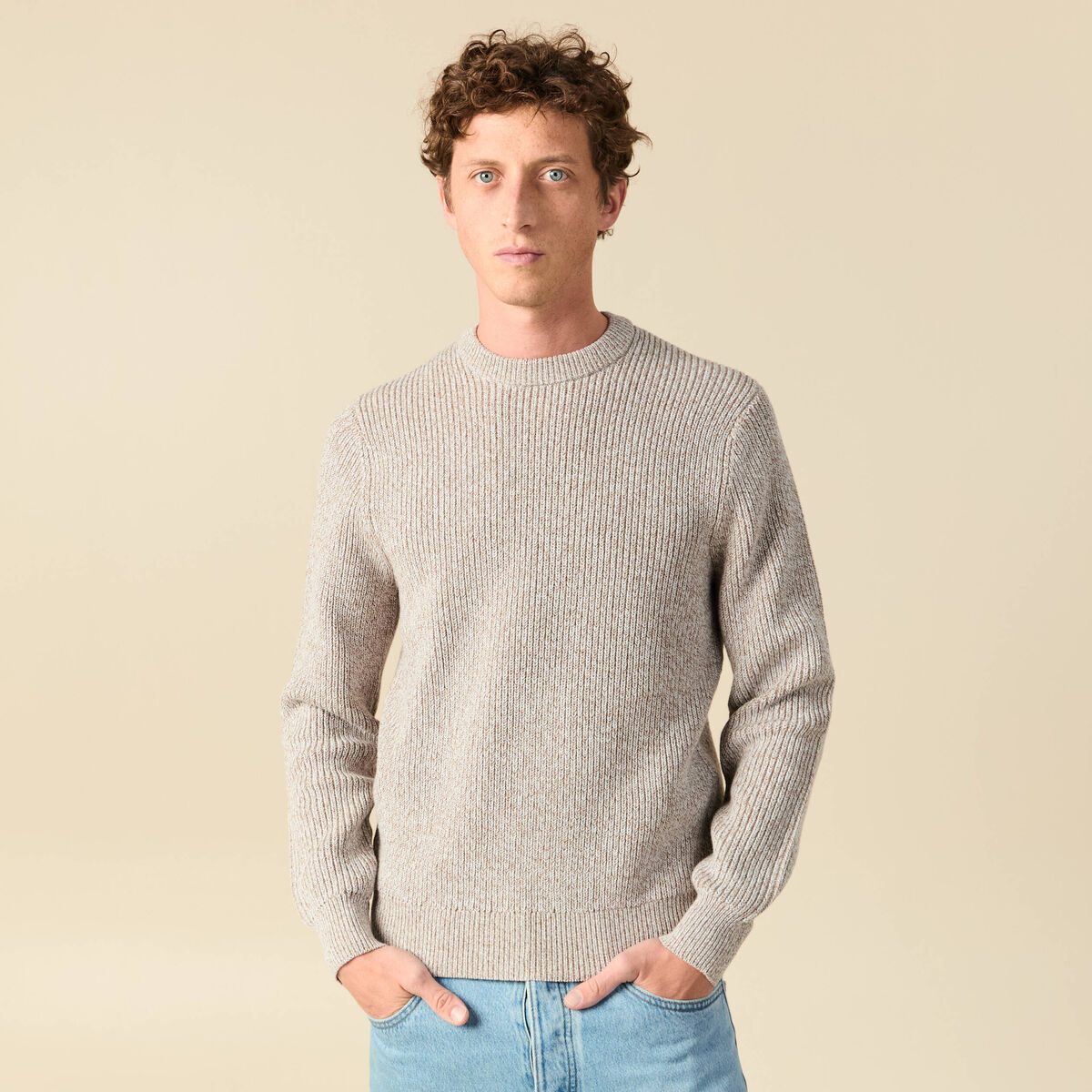 Pull manches longues gris clair homme