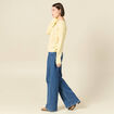 Pull ajour&eacute; col bateau manches longues jaune clair femme