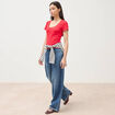 T-shirt ajust&eacute; col rond manches courtes rouge femme