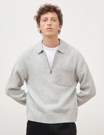 Pull droit manches longues gris homme