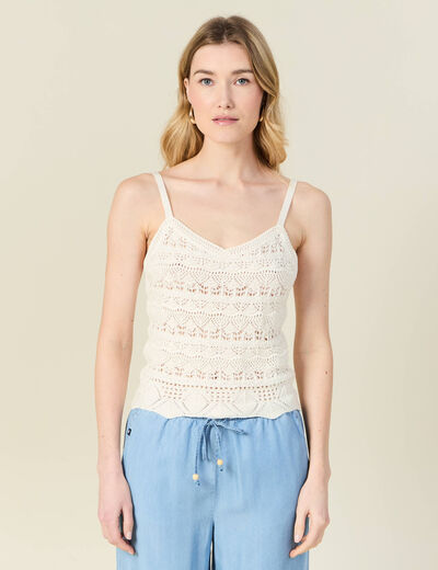 Débardeur tricot ajouré creme femme