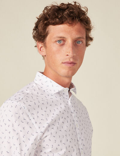 Chemise cintr&eacute;e en coton manches longues blanc homme