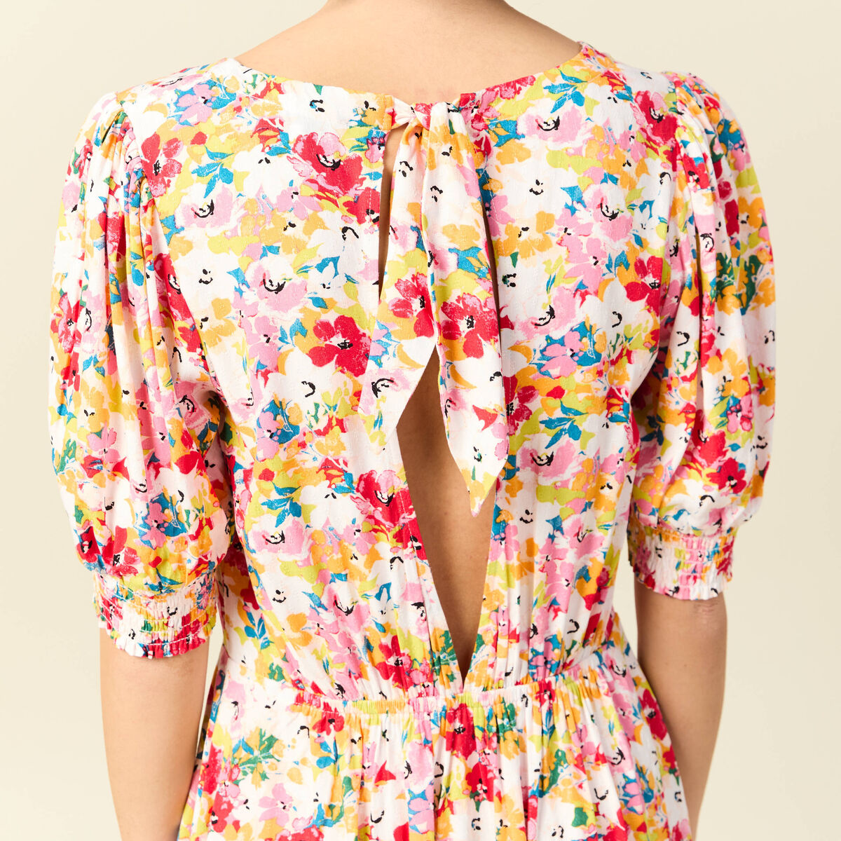 Robe fluide col v manches courtes rose framboise femme
