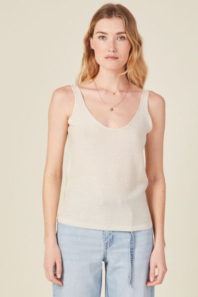 Pull débardeur bretelles ecru femme