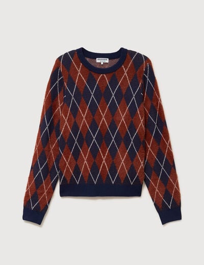 Pull droit manches longues col rond orange citrouille femme