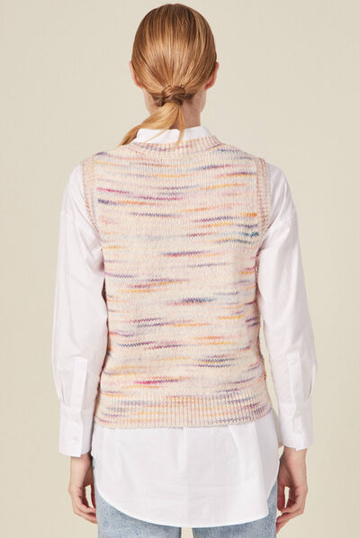 Pull sans manches ajouré creme femme