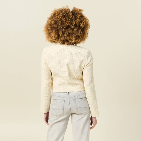 Veste tweed courte jaune pastel femme