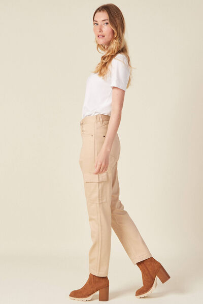 Pantalon cargo beige femme