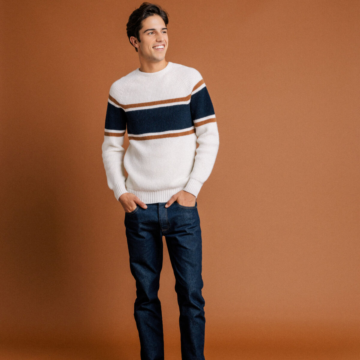 Pull manches longues fabriqué en France ecru homme
