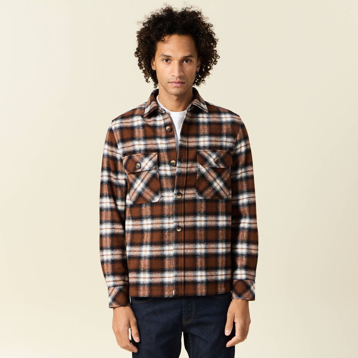 Surchemise manches longues marron homme