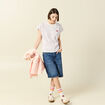 Bermuda large taille haute en coton denim stone femme