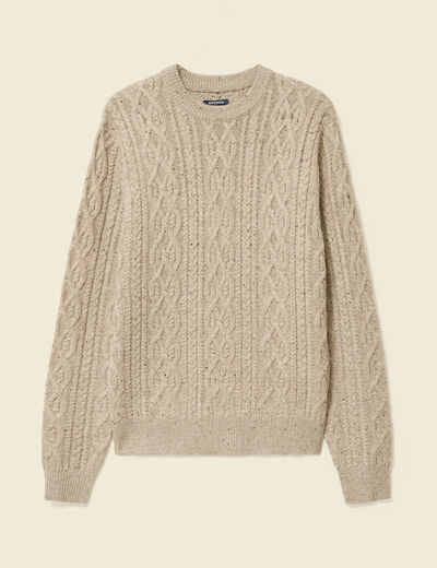 Pull col rond beige homme